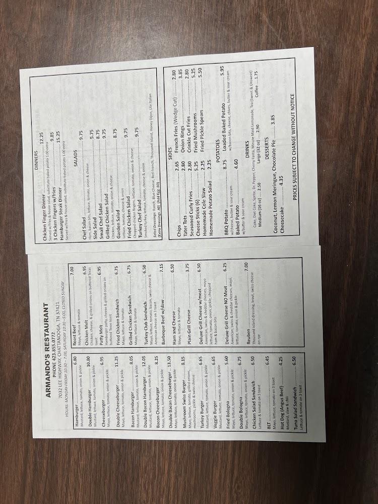 Armando's Restaurant Menu image 1
